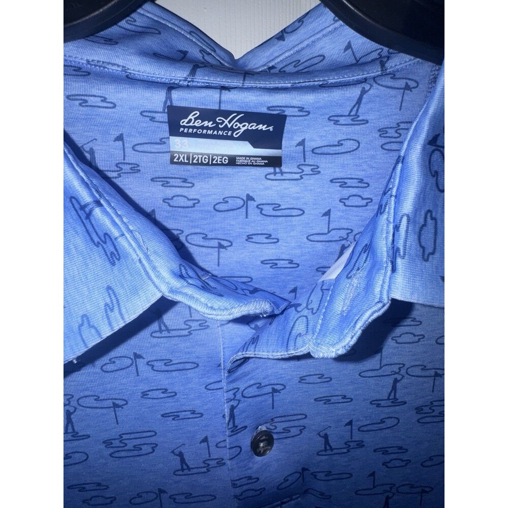 Ben Hogan Performance Men's Graphic Print Polo Blue 2XL UV Stretch - Picture 2 of 4